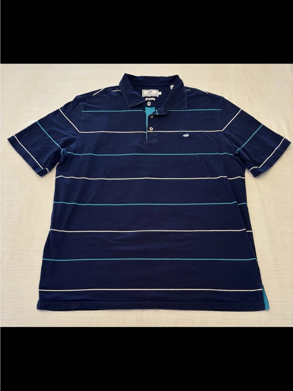 Southern Tide Men’s Large Classic Fit Blue Striped Polo Shirt